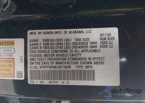 2020 Honda Passport Awd Elite from USA, damaged, VIN 5FNYF8H08LB014836